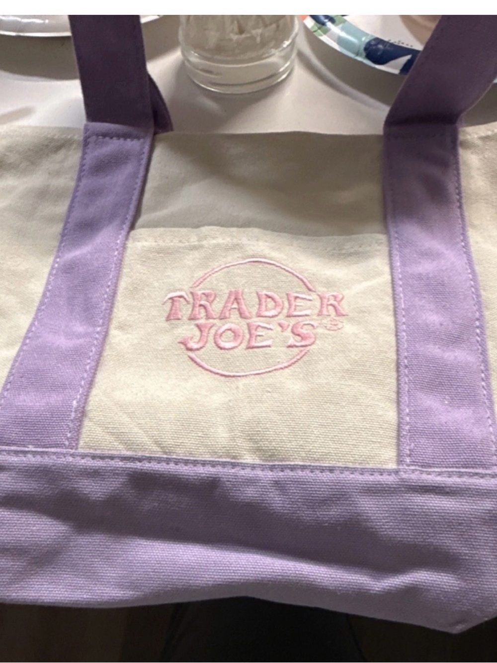Trader Joe's Mini Tote Bag in Lavender and Cream